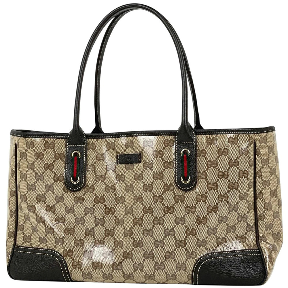 Gucci GG Crystal Tote Bag Sherry Web Canvas Beige Cream Brown